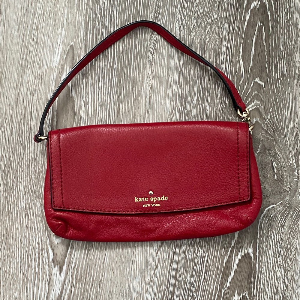 Kate Spade Red Leather Mini Bag / Wristlet with Gold Logo